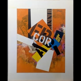 American Jon Henry 1916-90 Mixed Media Abstract Painting Titled "Ginger" , 1985