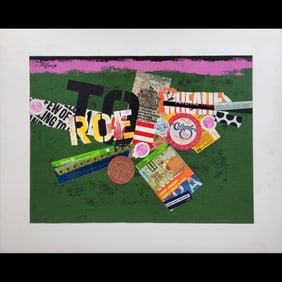 American Jon Henry 1916-90 Collage Mixed Media Painting Titled "Roe" Dated 1981