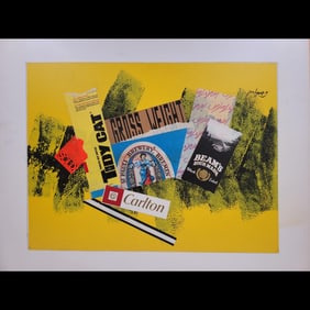 American Jon Henry 1916-90 Collage Mixed Media Painting Titled "Gross" Dated 1981