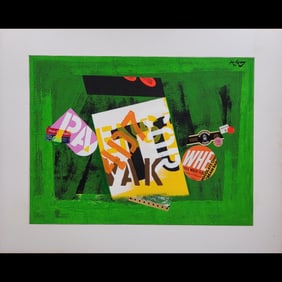 American Jon Henry 1916-90 Collage Mixed Media Painting Titled "Gain" Dated 1982