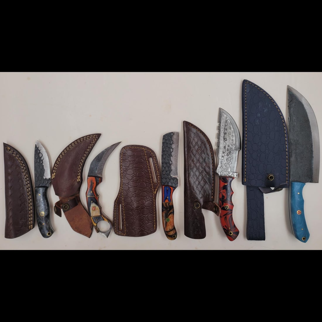 5Pc Hand Made Damascus Steel Knives And Sheaths (1 of 11)