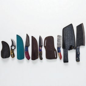 5Pc Hand Made Damascus Steel Knives And Sheaths