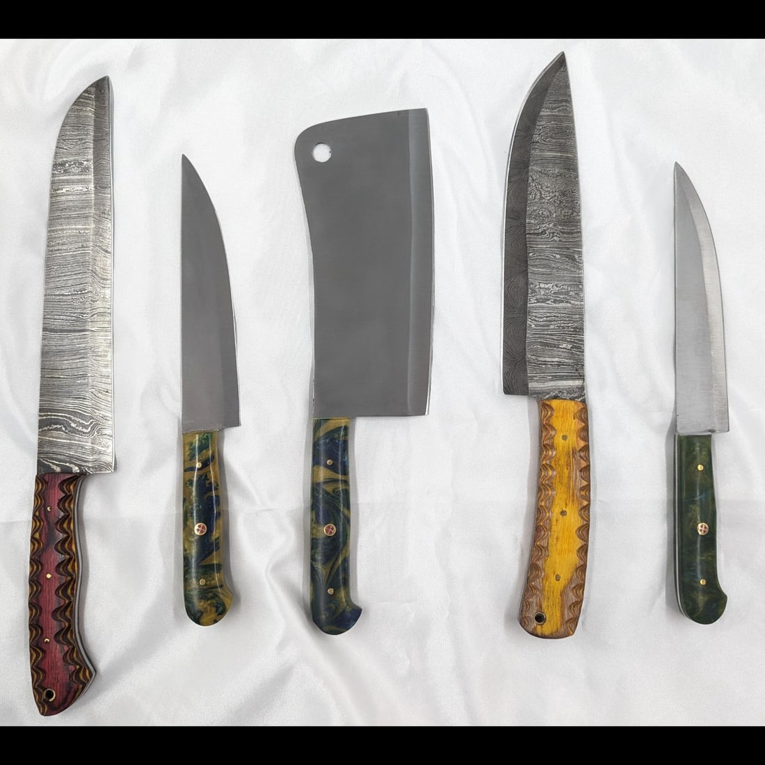 5Pc Hand Made Damascus Steel Kitchen Knives (1 of 17)