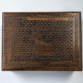 Vintage Polish Inlaid Wooden Card Box With Unopened Card Packs And Designed w/ The Warsaw Mermaid