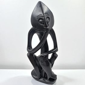 Large Unique Black Soapstone Figural Carving, Possibly African