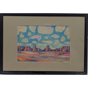 Signed Maynard Dixon (American, 1875-1946) Small Watercolor Landscape Painting
