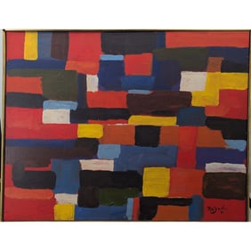 Signed Nejad Melih Devaim (Turkey, 1923-1995) Oil On Canvas Abstract Painting, 1981
