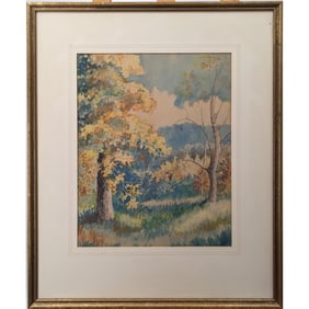 Antique Signed C. Burton Marlatt Watercolor Landscape Painting, 1928