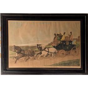 An Antique Framed Colored Print Of "The Royal Mail Coach" After Victor-Jean Adam (French, 1801-1866)