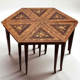 Set Of 6 Italian Marquetry Inlaid Triangular Tables