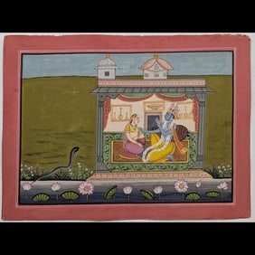Indian Pahari School Miniature Painting From The Rasamanjari Series