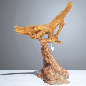 Large Hand Carved Wood Eagle Sculpture