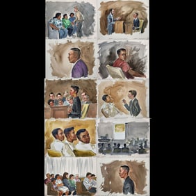 Set Of 10 Watercolor Courtroom Scene Paintings By Barbara Maxwell, Osceola 1993 Carjacking Trial