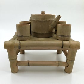 Chinese Bamboo Design Yixing Clay Teapot Set With Impressed Seal Mark