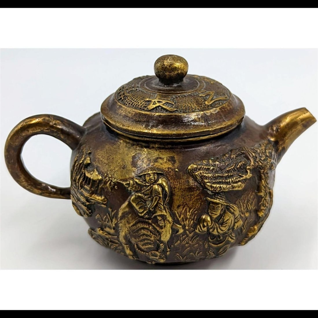 Small Antique Chinese Bronze Teapot, Likely Republic Period, With Seal Mark (1 of 7)