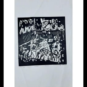 Somnath Hore 1921-2006 Rare Linocut 12" X 12"