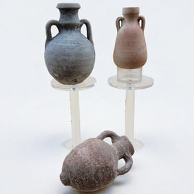 Lot Of 3 Roman Amphora Pottery, One Signed / Modern And Two That Seem To Be Old