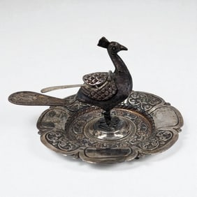 Antique Low Grade Silver Peacock Salt Dip, Unmarked