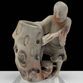 A Finely Carved Chinese Shoushan Stone Sculpture Depicting An Immortal