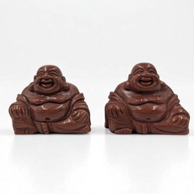 A Pair Of Chinese Carved Goldstone Buddhas