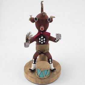 Signed Hopi Mudhead Kachina Drummer Doll