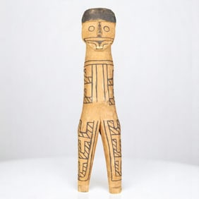 A Wood Carved & Painted South American Doll, Possibly Shipibo Or Karaja
