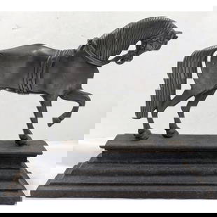 Antique Mixed Metal Horse Doorstop: Antique Mixed Metal Horse Doorstop. The bottom appears to be cast iron but we are unsure of the horse itself. Measures approx. 10" and 11 3/4". Please copy and paste the URL link below to