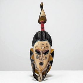 Large African Guro Tribe Mask With Bird On Top Of The Head, From The Ivory Coast
