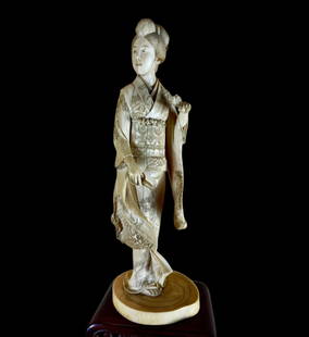 Magnificent Meiji Era Okimono Of A Maiden With Pruning Scissors, Signed 1880: Magnificent Meiji Era Okimono Of A Maiden With Pruning Scissors, Signed 1880. Signed on bottom. Kyoto school of carvers circa 1880. Measure 11.5&rdquo; tall overall. Please READ & REVIEW our Terms and