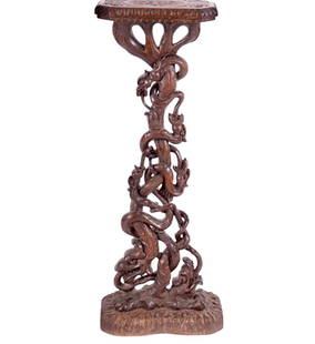 A Finely Hand Carved Open Work German Black Forest Stand / Pedestal: A Finely Hand Carved Open Work German Black Forest Stand / Pedestal. Measures 42" Tall Overall. Please READ & REVIEW our Terms and Conditions before bidding, payment, shipping and other specifics for