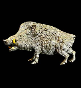 Russian or Austrian Silver Wild Boar With Inlaid Crystal Eyes And Bone Tusks: ***DUE TO THIS LOT BEING SILVER IT MUST BE PAID VIA BANK WIRE TRANSFER OR CERTIFIED CHECK.*** Russian or Austrian silver wild boar with inlaid crystal eyes and bone tusks with amazing details.