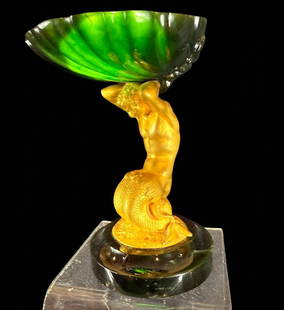 Magnificent and RARE Carved Jade Shell & Figure Mounted Gilt Bronze, Signed Louis Kley 1833-1911: A magnificent gilt bronze and jade carved shell and vase figure by noted sculpture Louis Kley (1833–1911). He was a distinguished French sculptor celebrated for his intricate and emotive works that
