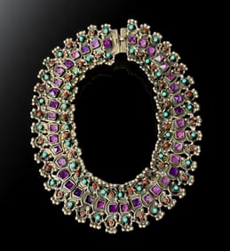 Signed & Marked Matilde Poulat Sterling Silver, Turquoise, And Amethyst Necklace