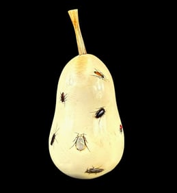 Antique Carved Fruit With Inlaid Shibayama Insects And Semi Precious Materials, Meiji Pd. Signed