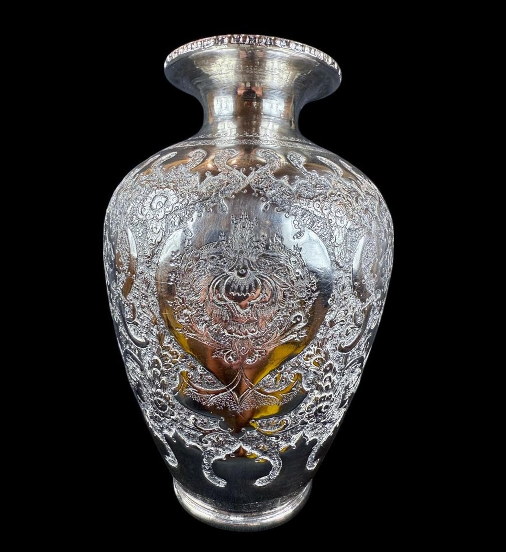 Antique Persian Sterling Silver Highly Chased Vase, Marked Underside, 340 Grams (1 of 7)