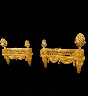French Ormolu Bronze Pair Of Andirons, Very Important Pair Dating From The 1700’s: French Ormolu Bronze Pair Of Andirons. Very important pair dating from the 1700’s. Measures 20" wide and 11" tall. Excellent condition. Please READ & REVIEW our Terms and Conditions before bidding,