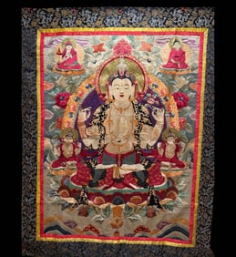 Magnificent & RARE Hand Embroidered Silk Thangka, Dating From The 19th Century