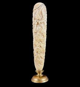 Antique Carved Bone Wax Seal With Floral Relief, Circa 1890