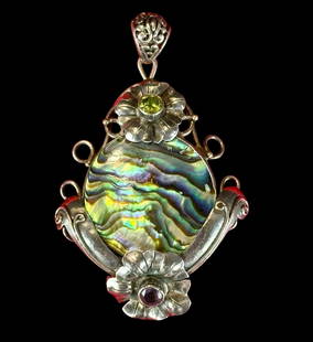 Vintage Sterling Silver Pendant With Amethyst And Citrine Cut Stone, Black Mother Of Pearl Backing: ***DUE TO THIS LOT BEING JEWELRY / SILVER IT MUST BE PAID VIA BANK WIRE TRANSFER OR CERTIFIED CHECK*** Vintage Sterling silver pendant with amethyst and citrine cut stone, along with black mother of p