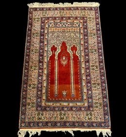 Antique Anatolian Hand Knotted Wool Prayer Rug Ca 1930