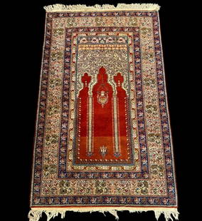 Antique Anatolian Hand Knotted Wool Prayer Rug Ca 1930: Antique Anatolian Hand Knotted Wool Prayer Rug Ca 1930. Measures 75" X 48". Please READ & REVIEW our Terms and Conditions before bidding, payment, shipping and other specifics for the auction company.