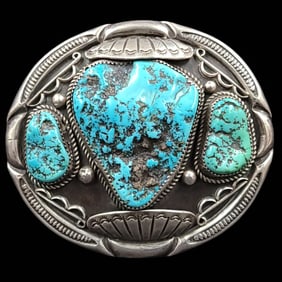 Zuni Concho Silver And Turquoise Belt Buckle, 121 Grams Total Weight Possible Judy Wallace