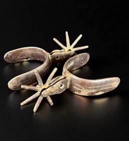 Pair Of Great Antique Spurs With Inlays