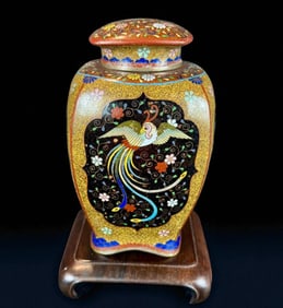 Exceedingly Fine Wire Unique Form Lidded Japanese Meiji Period Cloisonné Vase