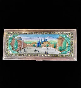 Antique Persian Enameled Sterling Silver Box Artist Signed And Fully Hallmarked, 563 Grams