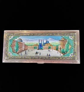 Antique Persian Enameled Sterling Silver Box Artist Signed And Fully Hallmarked, 563 Grams: ***DUE TO THIS LOT BEING SILVER IT MUST BE PAID VIA BANK WIRE TRANSFER OR CERTIFIED CHECK.*** Antique Persian enameled box artist signed and fully hallmarked. Measures 8" x 3.75", 563 grams. Highest q