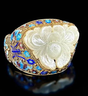 Vintage Chinese Silver And Gold Washed Fillegre, Enamel And Jade Ladies Bracelet: ***DUE TO THIS LOT BEING JEWELRY / SILVER IT MUST BE PAID VIA BANK WIRE TRANSFER OR CERTIFIED CHECK.*** Chinese silver and gold washed fillegre, enamel and jade ladies bracelet made from much older bu