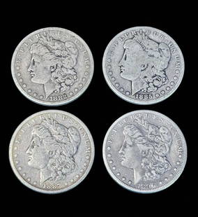A Grouping Of 4 Morgan Silver Dollars Various Date, Ungraded: ***DUE TO THIS LOT BEING SILVER IT MUST BE PAID VIA BANK WIRE TRANSFER OR CERTIFIED CHECK.*** A grouping of 4 Morgan Silver Dollars various date ungraded. Please READ & REVIEW our Terms and