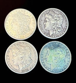 A Grouping Of 4 Morgan Silver Dollars Various Dates, Ungraded.