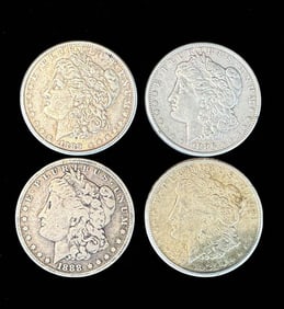 A Grouping Of 4 Morgan Silver Dollars Various Dates, Ungraded.